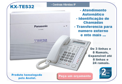 Pabx Panasonic - KX-TES32 BR - 3 Linhas 8 Ramais c/ Atendimentos Digital (Mesnagem Personalizada) Identificação de Chamadas e 2 Anos de Garantia - Consulte-nos Ligue: (11) 2011-4286