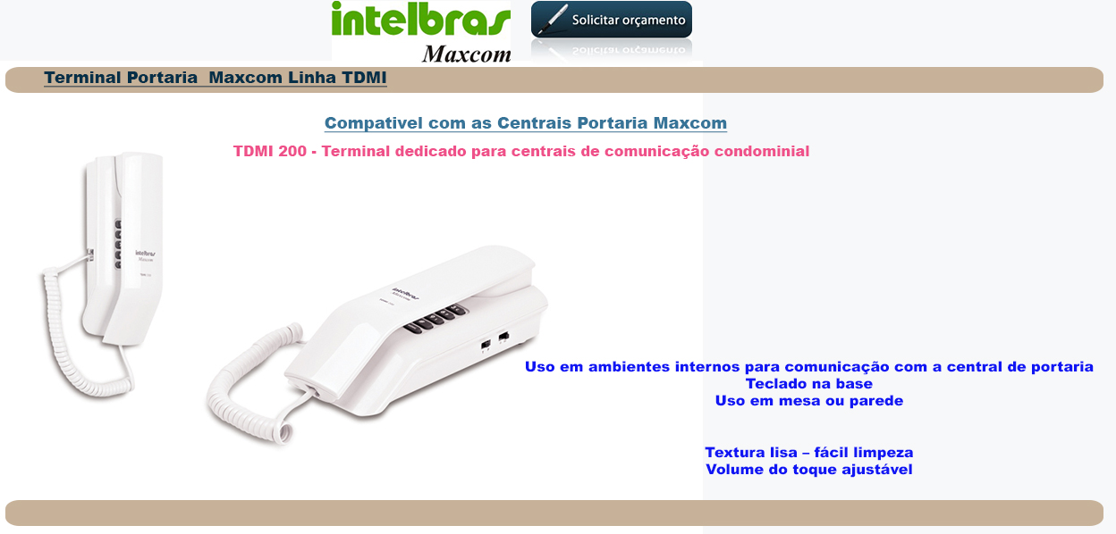 O Interfone Intelbras - Maxcom - TDMI - 200 possui design exclusivo que permite o uso em qualquer ambiente, já que pode ser utilizado em mesa ou instalado na parede do apartamento. É compatível com caixas 4x2 e conta com textura lisa, que facilita a limpeza