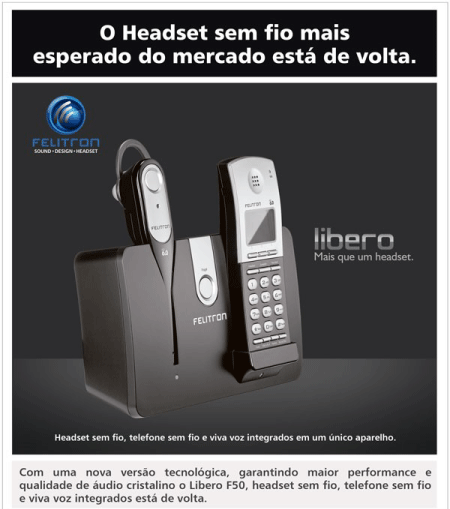 Telefone sem fio com Headset sem fio, longo Alcamce, Felitron Libero F50 - Apenas R$690,00 - Consulte-nos