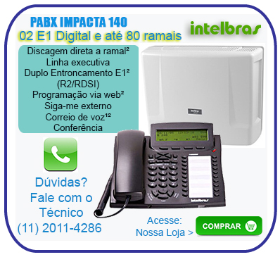 As centrais de PABX Intelbras Impacta 140 Impacta possuem todas as funções que você espera de uma central de comunicação. São produtos híbridos desenvolvidos para empresas que buscam integrar as tecnologias analógica, digital e IP. Assistencia Tecnica Autorizada Intelbras Ligue: (11) 2011 4286.