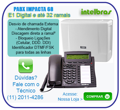 Vendas de PABX Intelbras. Impacta 68I é Ideal para micro e pequenas empresas que buscam melhorar a qualidade e a capacidade de comunicação, Desvio Externo, Identificação de Chamadas, Mensagem Personalizada no Atendimento e na Espera, São algumas das Facilidades. Assistencia Tecnica Autorizada Intelbras Ligue: (11) 2011 4286.