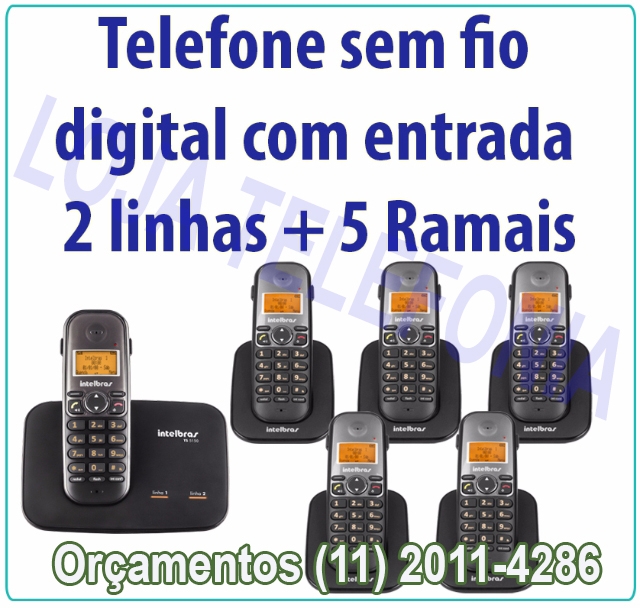 Telefone sem fio digital com entrada para 2 linhas e 5 Ramais Intelbras