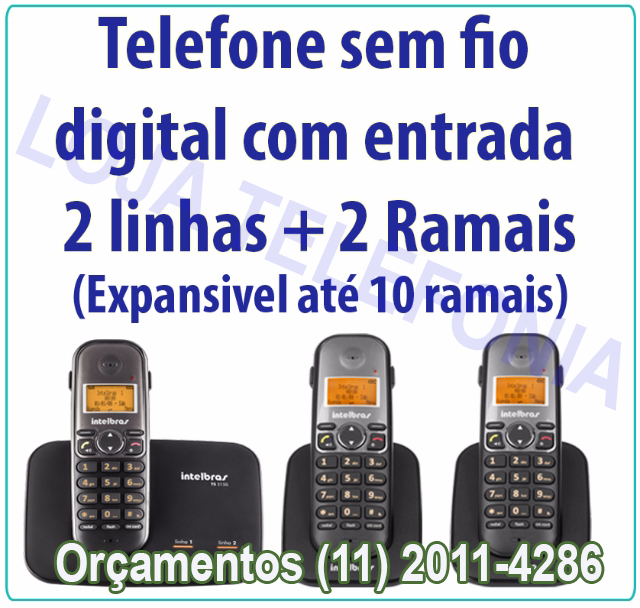 Telefone sem fio digital com entrada para 2 linhas  e 2 Ramais Intelbras 