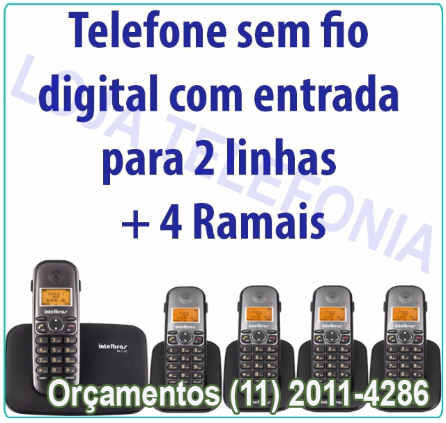 Telefone sem fio digital com entrada para 2 linhas e 4 Ramais Intelbras