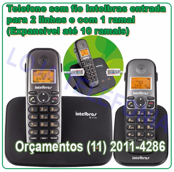 Telefone sem fio digital com entrada para 2 linhas e 10 Ramais Intelbras