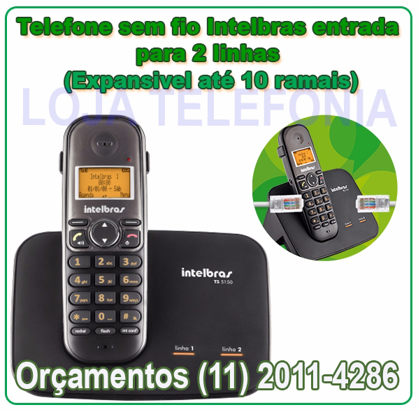 Telefone sem fio digital com entrada para 2 linhas Intelbras