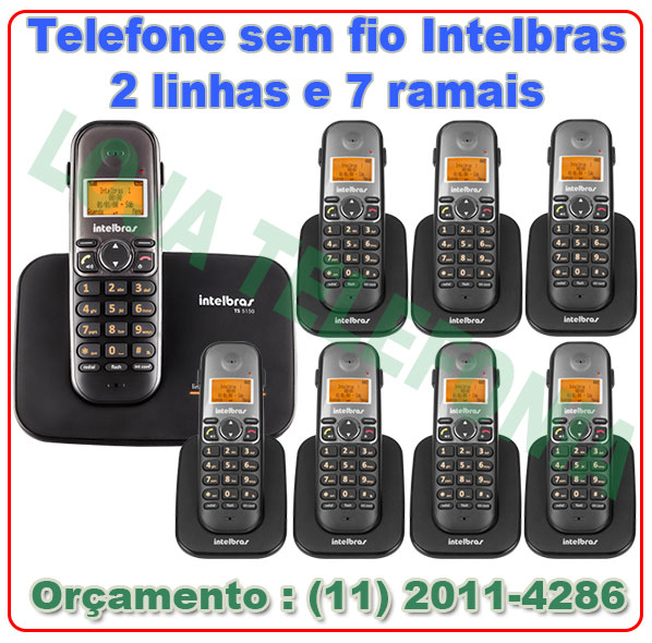 Telefone sem fio digital com entrada para 2 linhas e 7 Ramais Intelbras